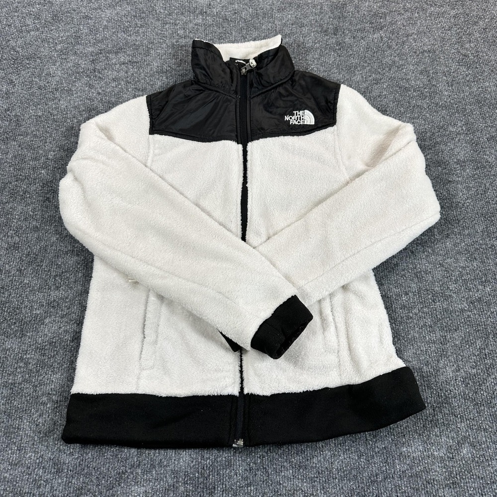 The North Face Fleece Jacket Womens Medium White Black Excellent Colorblock Zip
